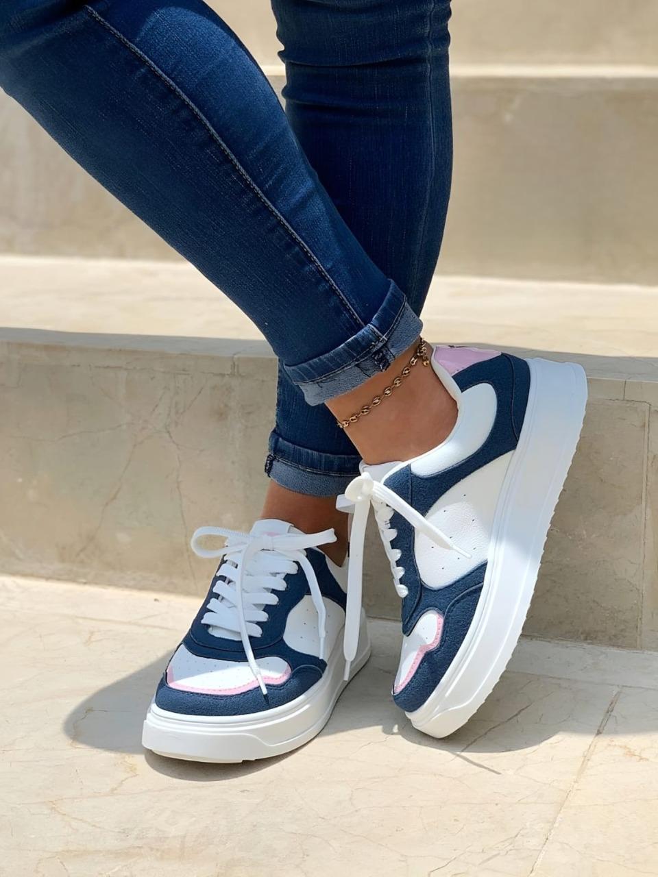 Tenis Casual De Mujer Porto Blanco Azul